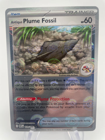 Antique Plume Fossil WHTen 079/086 Reverse Holo RH Pokeball